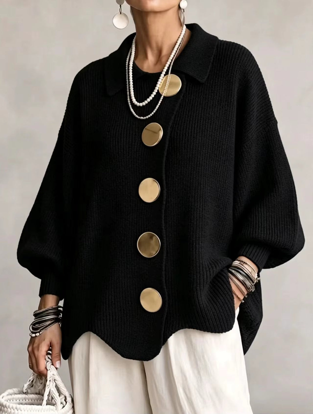 Shiryl – Langärmelige Strickjacke mit Kragen Und Knopfleiste