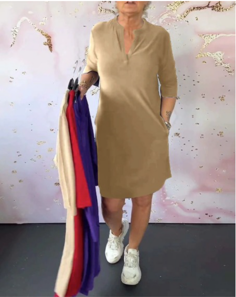 Sabela – Modisches Schlichtes Kleid Mit V-Ausschnitt