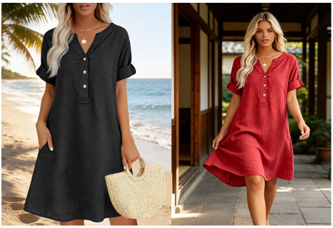 Jolande – Tunika Kleid Mit V-Ausschnitt Und Taschen