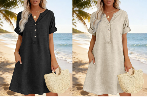 Jolande – Tunika Kleid Mit V-Ausschnitt Und Taschen