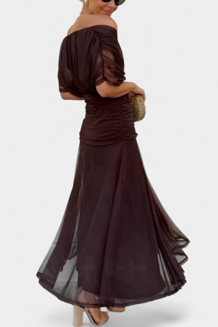 Rawan – Maxikleid Aus Chiffon Mit Schulterfreiem Ausschnitt