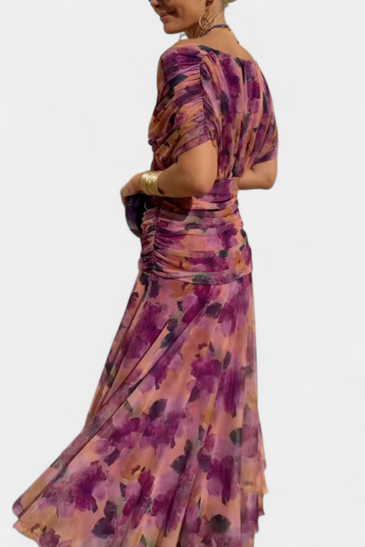 Lordanka – Langes Kleid Mit V-Ausschnitt Und Blumen Muster