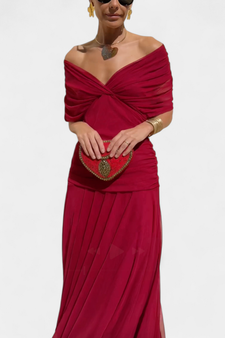 Rawan – Maxikleid Aus Chiffon Mit Schulterfreiem Ausschnitt