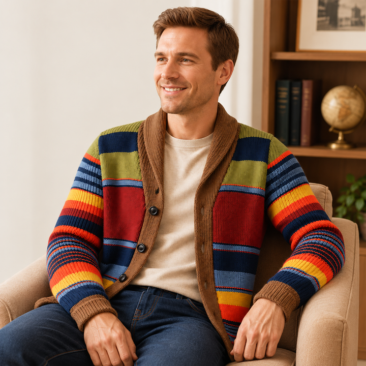 Tyrique - Gestreifter Strick Cardigan Mit Schalkragen