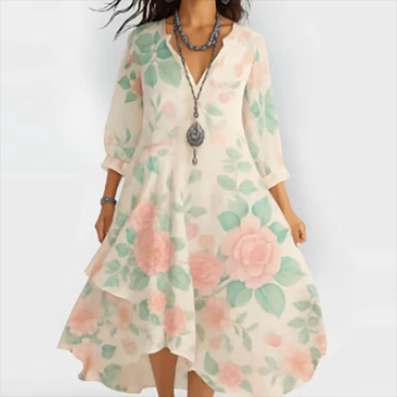 Shanae – Elegantes Midi Kleid Mit Blumenmuster