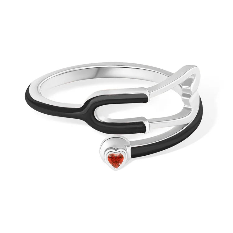 Caitleen – Stethoskop Ring Mit Herz Geburtsstein