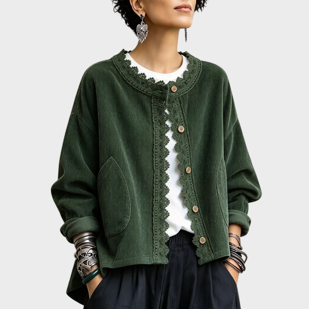 Vanwa - Elegante Langarmjacke Mit Spitzenbesatz