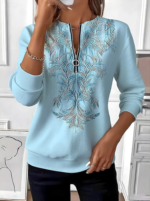 Alvilda – Eleganter Pullover Mit Halbem Reißverschluss Und Stickerei