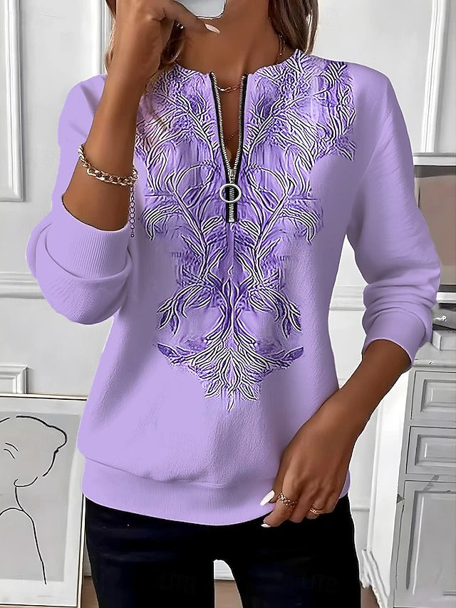 Alvilda – Eleganter Pullover Mit Halbem Reißverschluss Und Stickerei