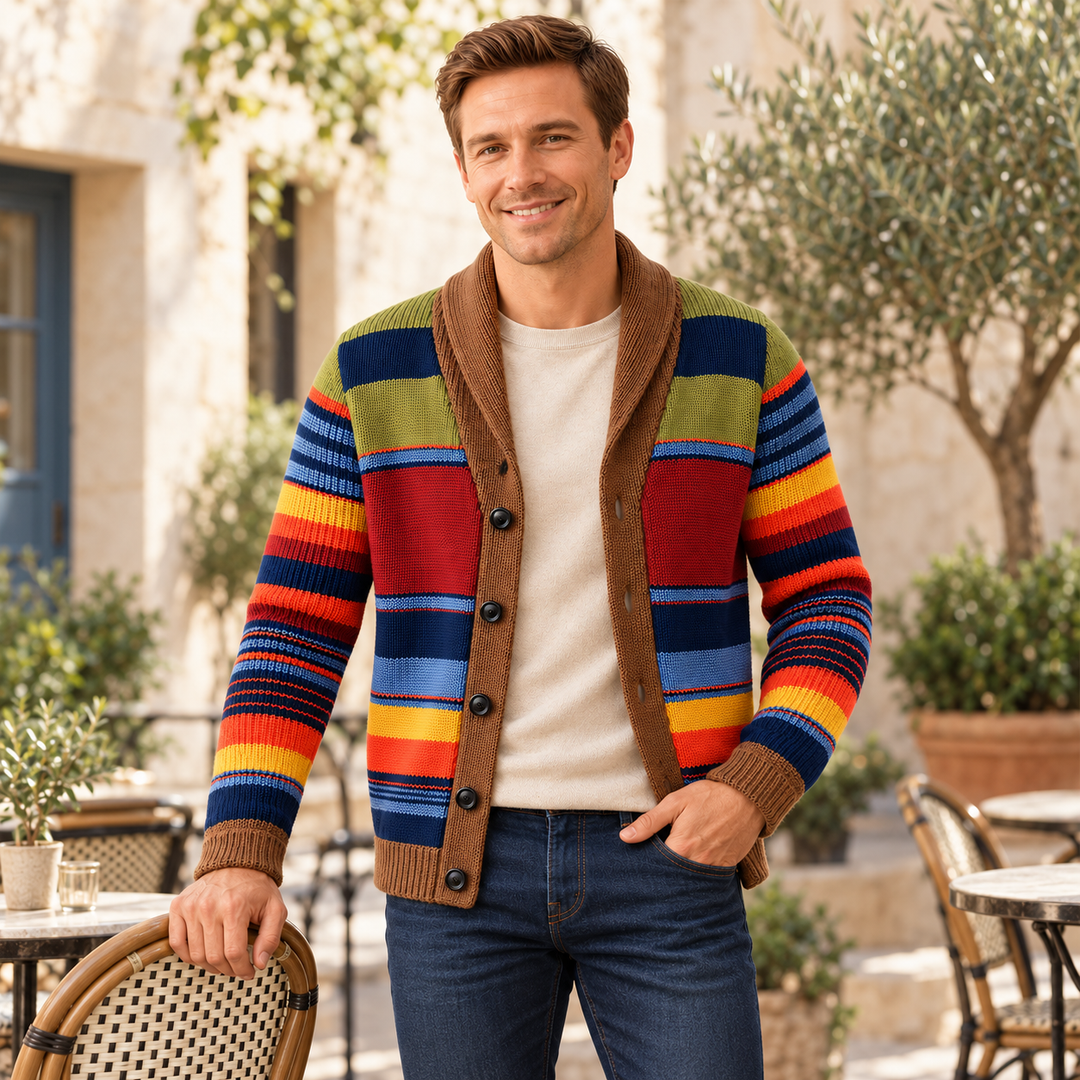 Tyrique - Gestreifter Strick Cardigan Mit Schalkragen