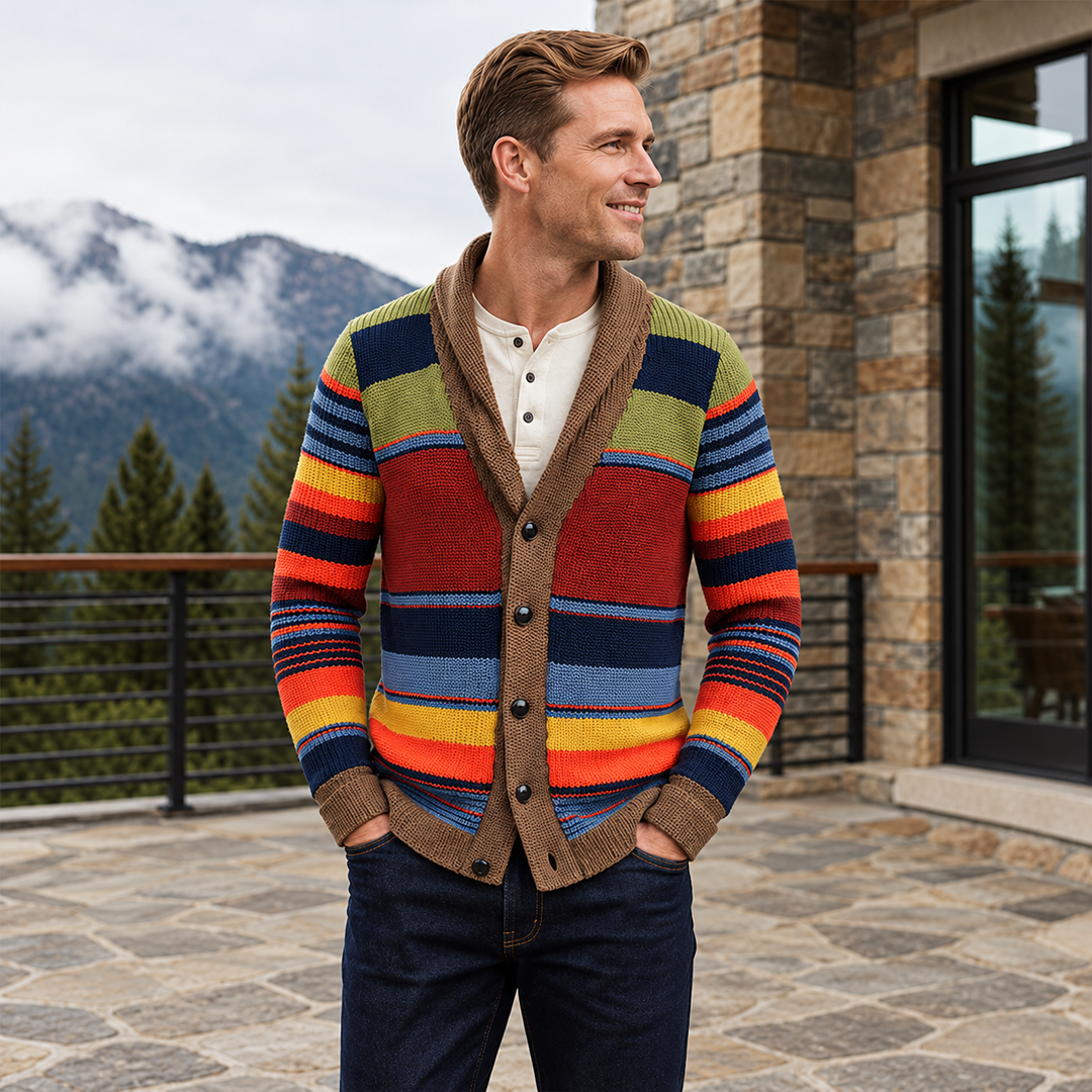 Tyrique - Gestreifter Strick Cardigan Mit Schalkragen