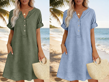 Jolande – Tunika Kleid Mit V-Ausschnitt Und Taschen