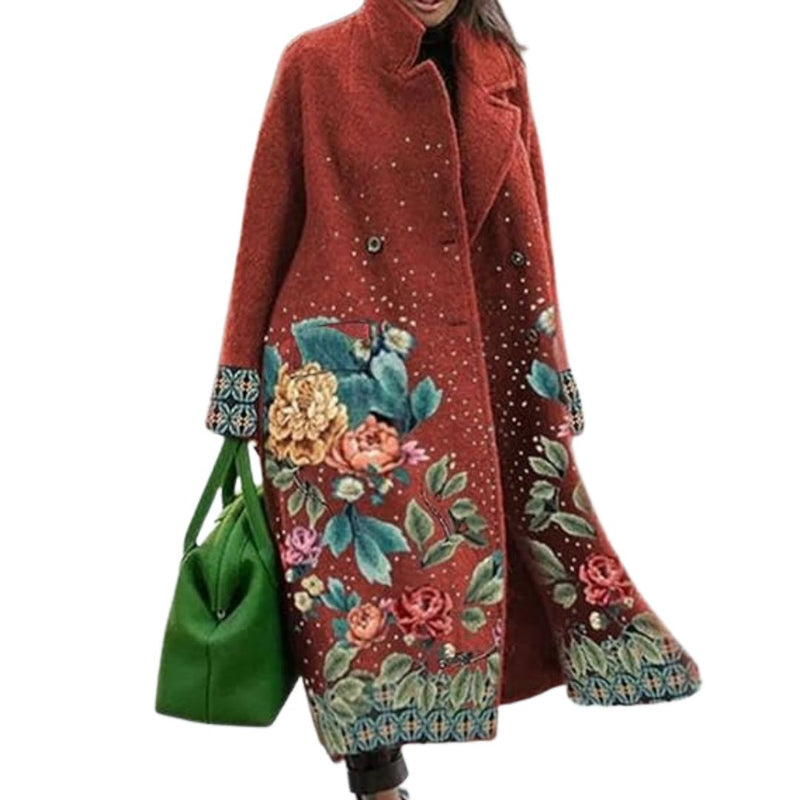 Orsolya – Langärmeliger Mantel mit Taschen Und Drucken
