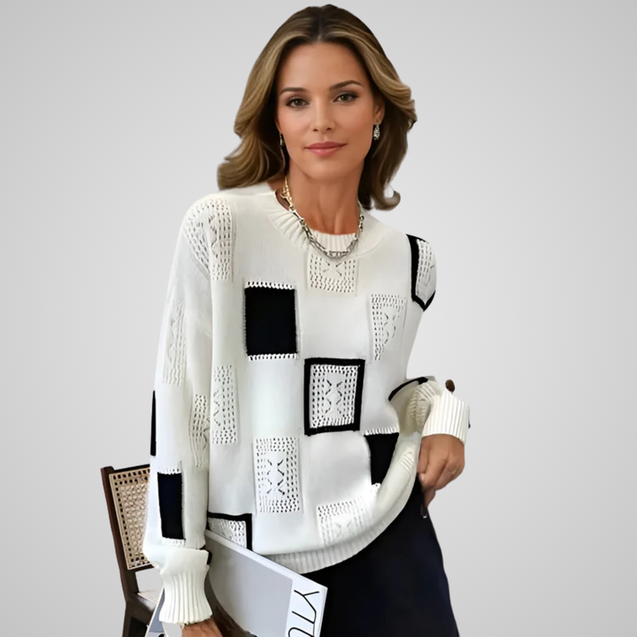 Raschele – Geometrischer Flickwerk Strickpullover