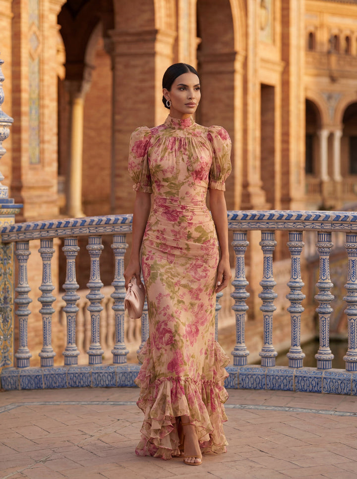 Rimina – Stilvolles Blumen Kleid Mit Rüschen