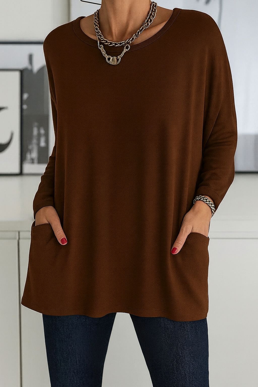 Noryn – Oversize-Pullover mit Rundhalsausschnitt und Taschen
