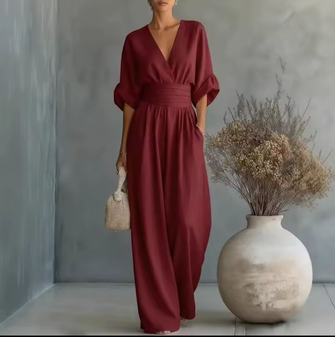 Aurore - Bequemer Jumpsuit Mit V-Ausschnitt