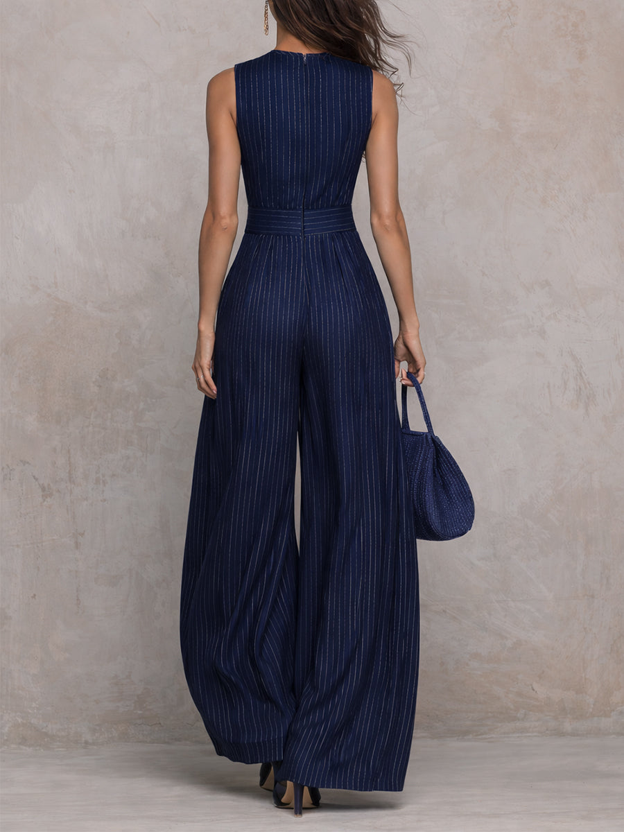 Minnien – Ärmelloser Jumpsuit mit Nadelstreifen und weitem Bein