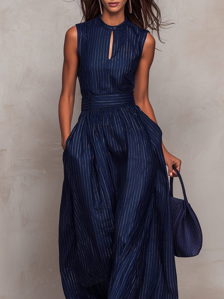 Minnien – Ärmelloser Jumpsuit mit Nadelstreifen und weitem Bein