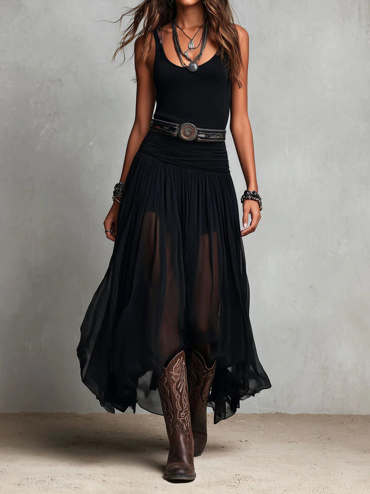 Odetta – Elegantes Maxikleid Aus Tüll Mit Gürtel