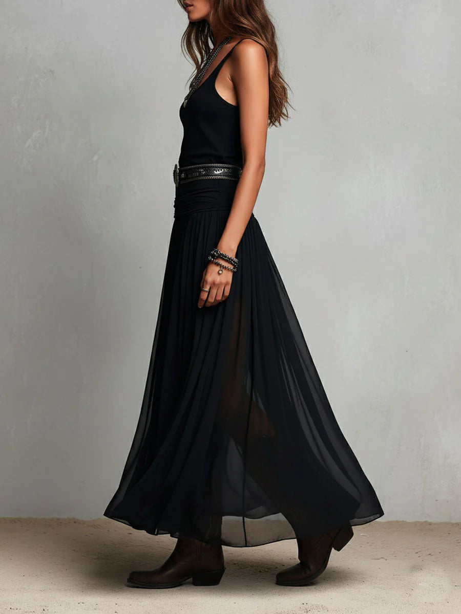Odetta – Elegantes Maxikleid Aus Tüll Mit Gürtel