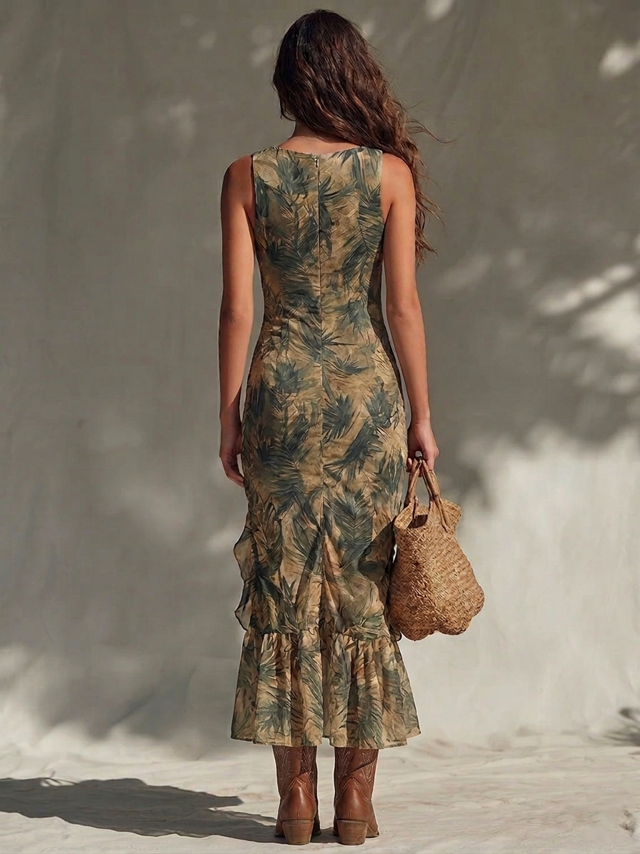 Neleza – Maxikleid Mit Tropischem Drucken und Schlitz