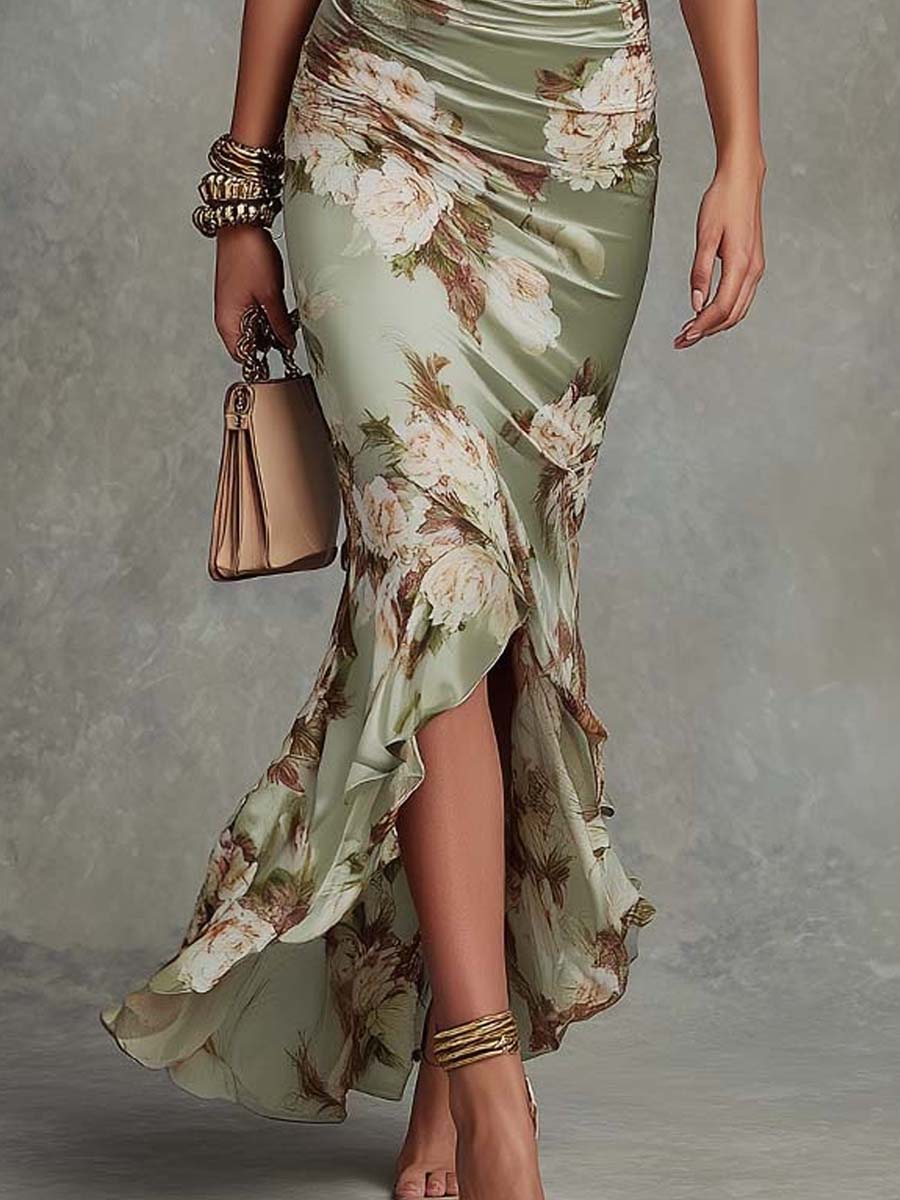 Benitez – Maxikleid mit asymmetrischem V-Ausschnitt und Rüschenbesatz am Saum