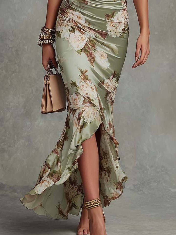 Benitez – Maxikleid mit asymmetrischem V-Ausschnitt und Rüschenbesatz am Saum