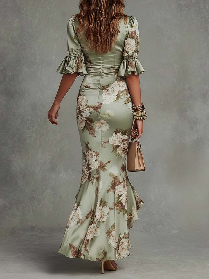Benitez – Maxikleid mit asymmetrischem V-Ausschnitt und Rüschenbesatz am Saum