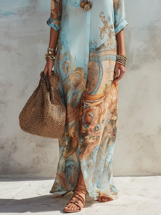 Kristien – Bedrucktes Maxikleid mit Knopfleiste