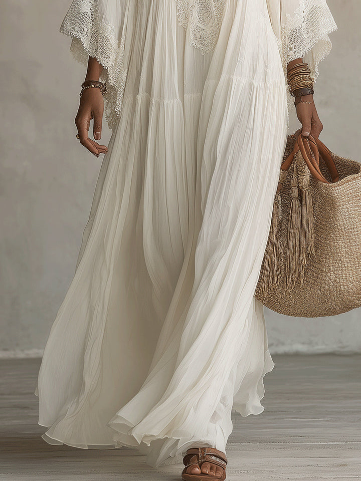 Shimmila – Maxikleid Aus Chiffon Mit Fledermausärmeln Und Spitze
