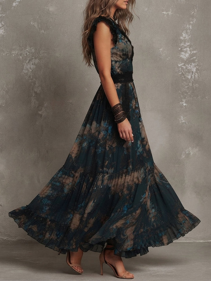 Alime – Maxikleid mit floralen Spitzenbesätzen