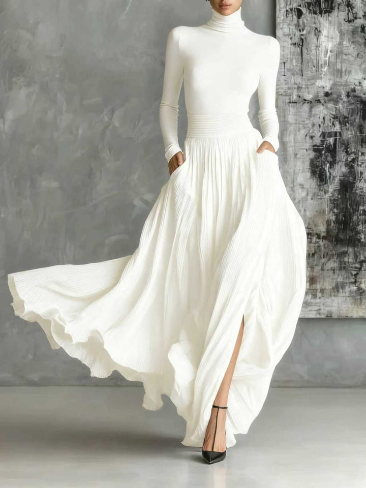Keziah – Elegantes Langes Plissee Kleid