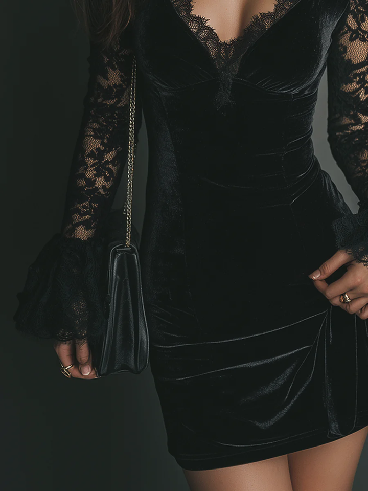 Fiziana – Minikleid Aus Samt Und Spitze