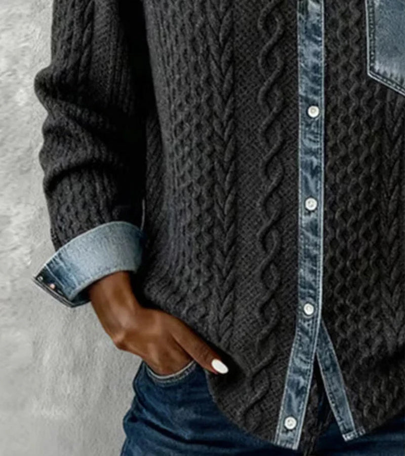 Bibianna – Langarm Hemd Mit Denim Patchwork