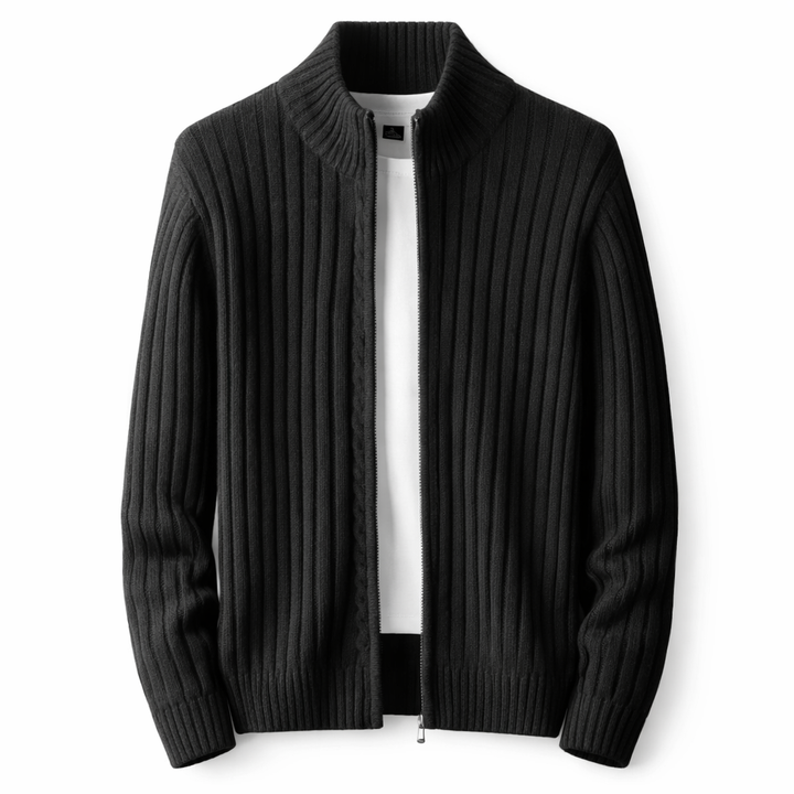 Bjarte – Gerippter Strickjacke Mit Reißverschluss