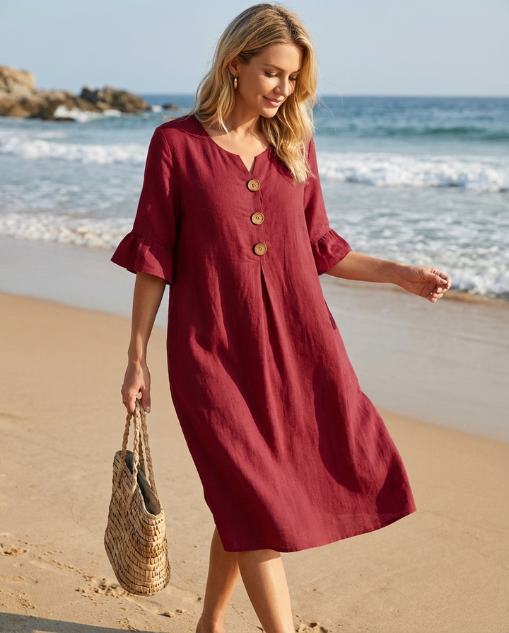 Marketa – Midi Kleid Aus Leinen