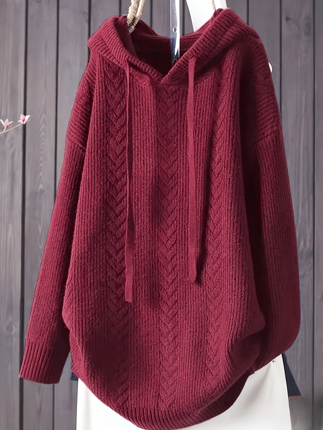 Genivee – Lässiger Langarm Strick Kapuzenpullover