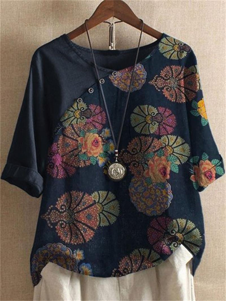 Adoria – Bluse Mit Boho Blumenmuster Und Knöpfen