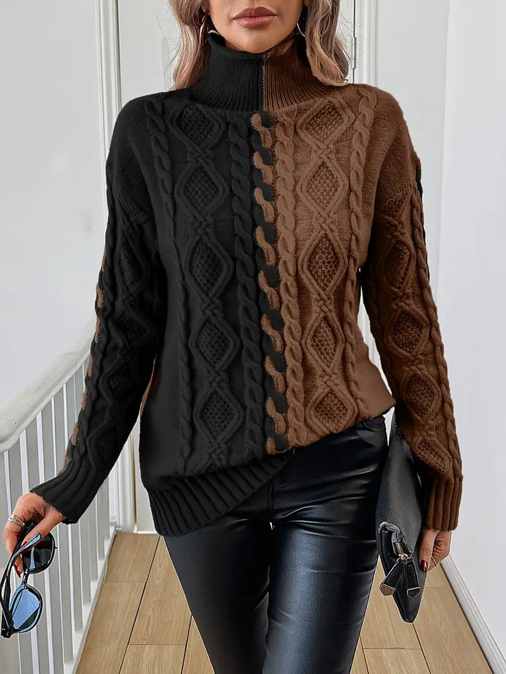 Leovia – Eleganter Gestreifter Pullover Mit Hohem Kragen