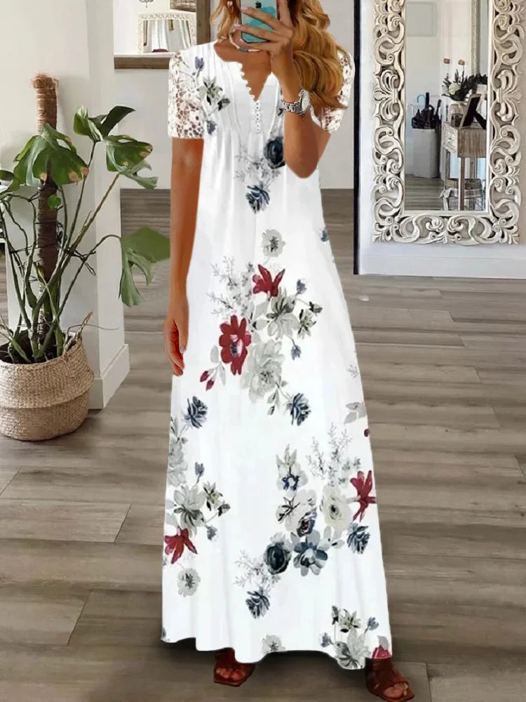 Gerda – Kurzärmeliges Kleid Mit Spitzenprint