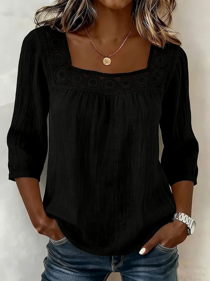 Nozomi - Bluse Mit Quadratischem Ausschnitt Und Spitzen Patchwork