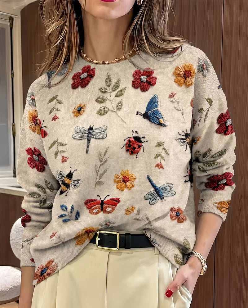 Nigella – Lässiger Pullover Mit Blumen- Und Insektenmuster