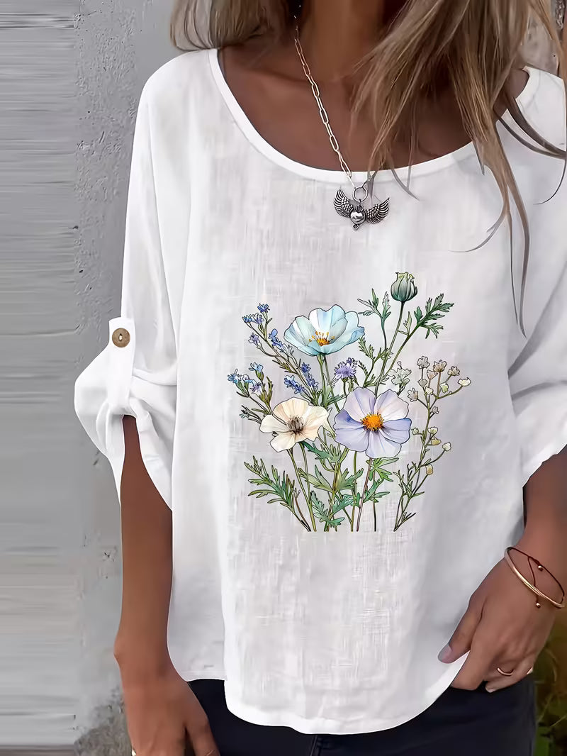 Sheril – Lockeres Oberteil mit Rollkragen und Ärmeln im Blumenmuster