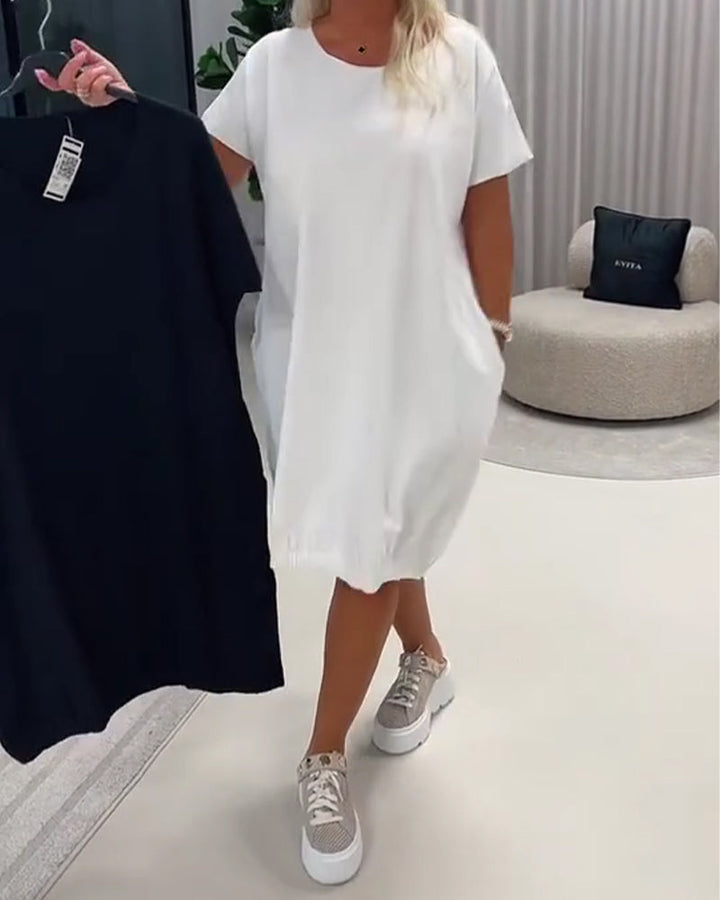 Pretty - Hübsches Kleid Mit Kurzen Ärmeln Und Rundem Ausschnitt