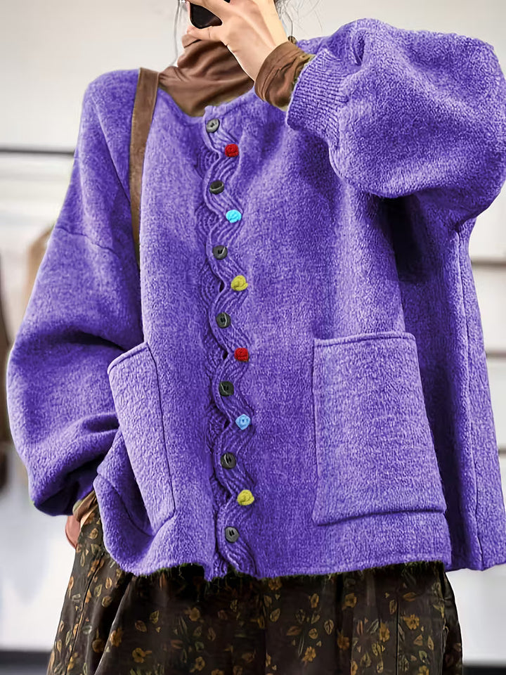 Kynza – Übergröße Strickjacke Mit bunten Knöpfen Vorne