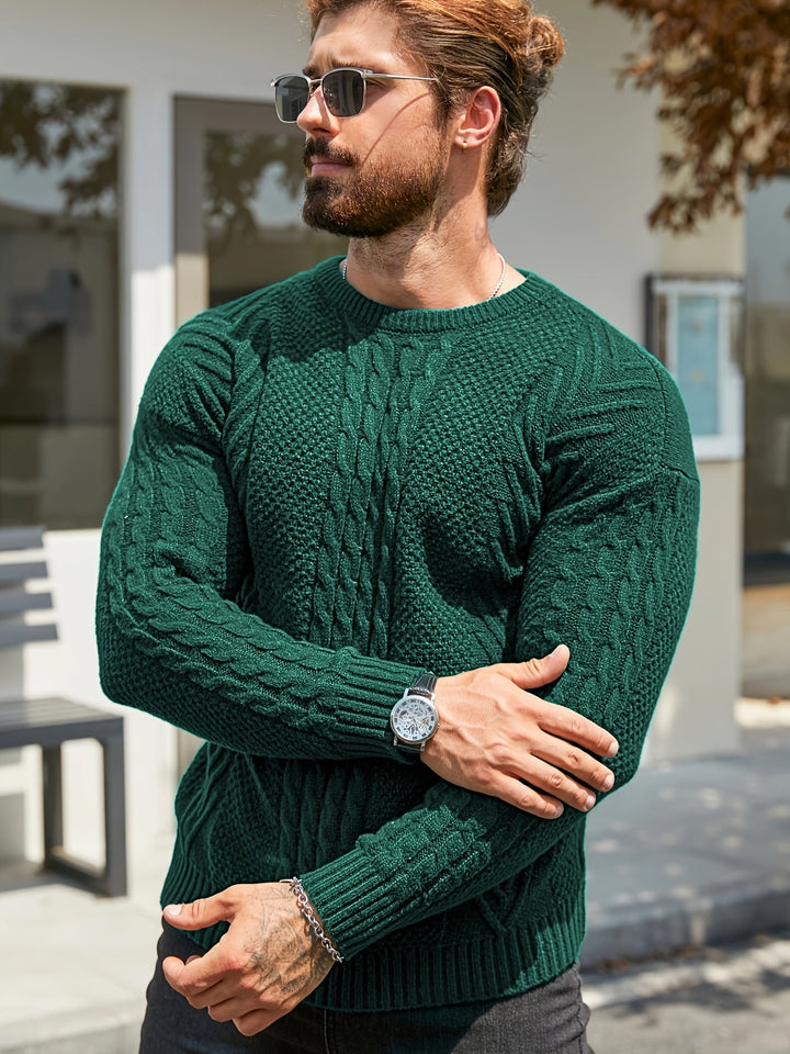 Eiduks – Klassischer Pullover mit Rundhalsausschnitt und Zopfmuster