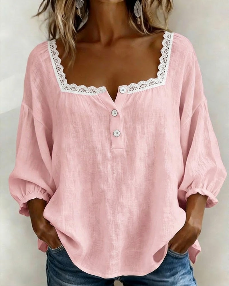 Yana - Spitzenbluse Mit Quadratischem Ausschnitt Und Puffärmeln
