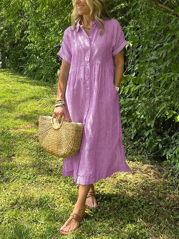 Alory – Bequemes Gestreiftes Midikleid Mit Knopfleiste