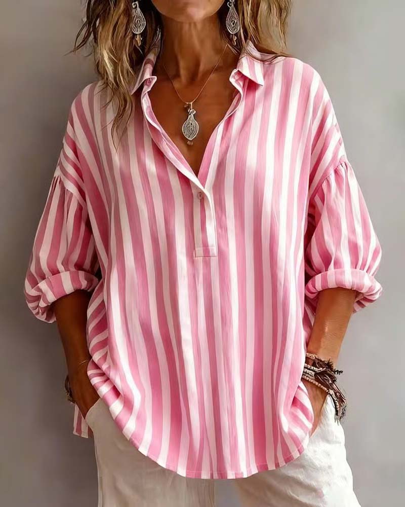 Jessy – Locker Sitzende Gestreifte Bluse Mit Kragen
